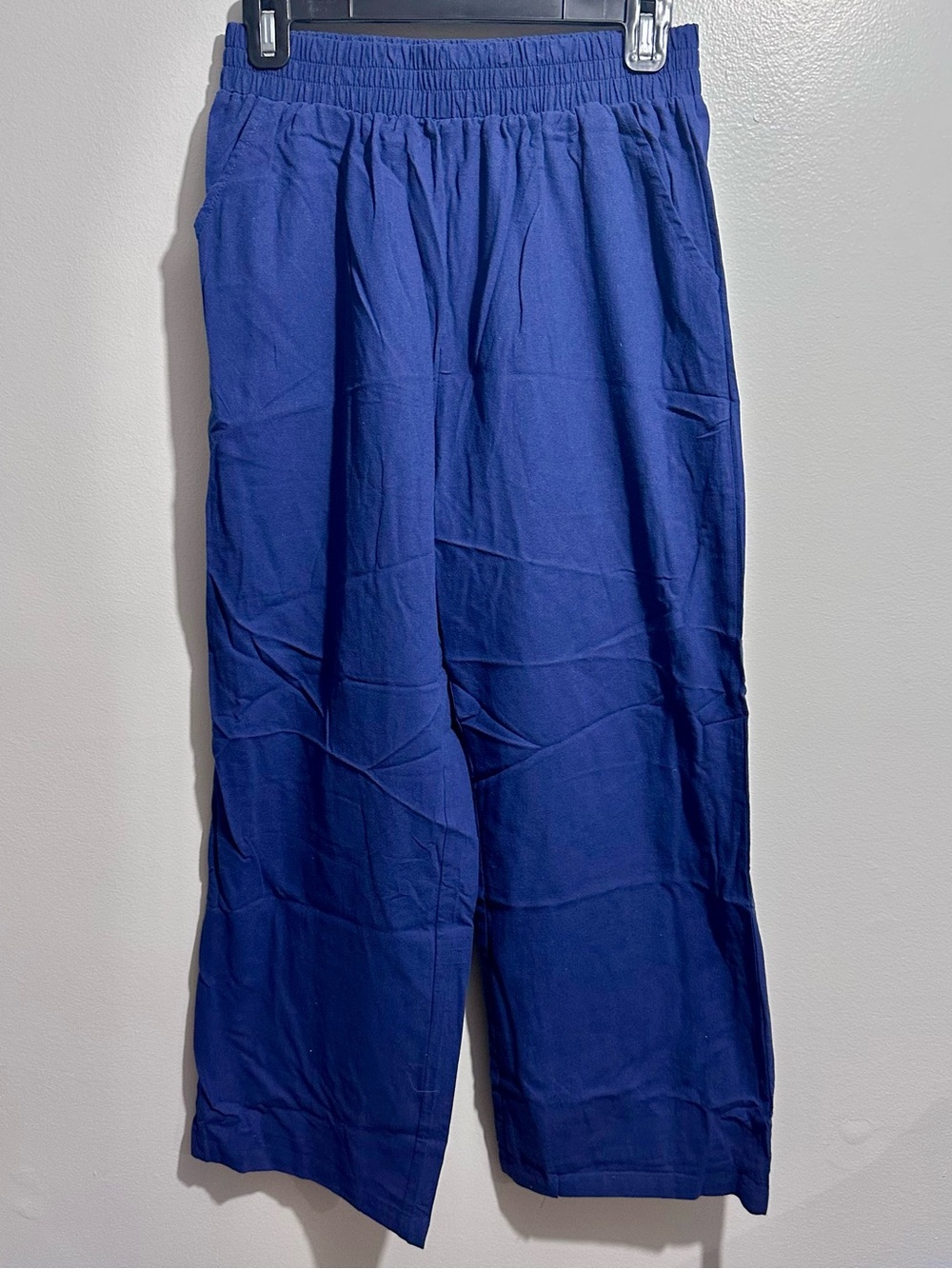 Wide-Leg Pull-On Pants Navy Blue Size M (1412)